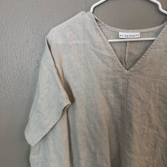 BRYN WALKER Beige Linen Short Sleeve Blouse Size Small Casual summer spring - Picture 2 of 7